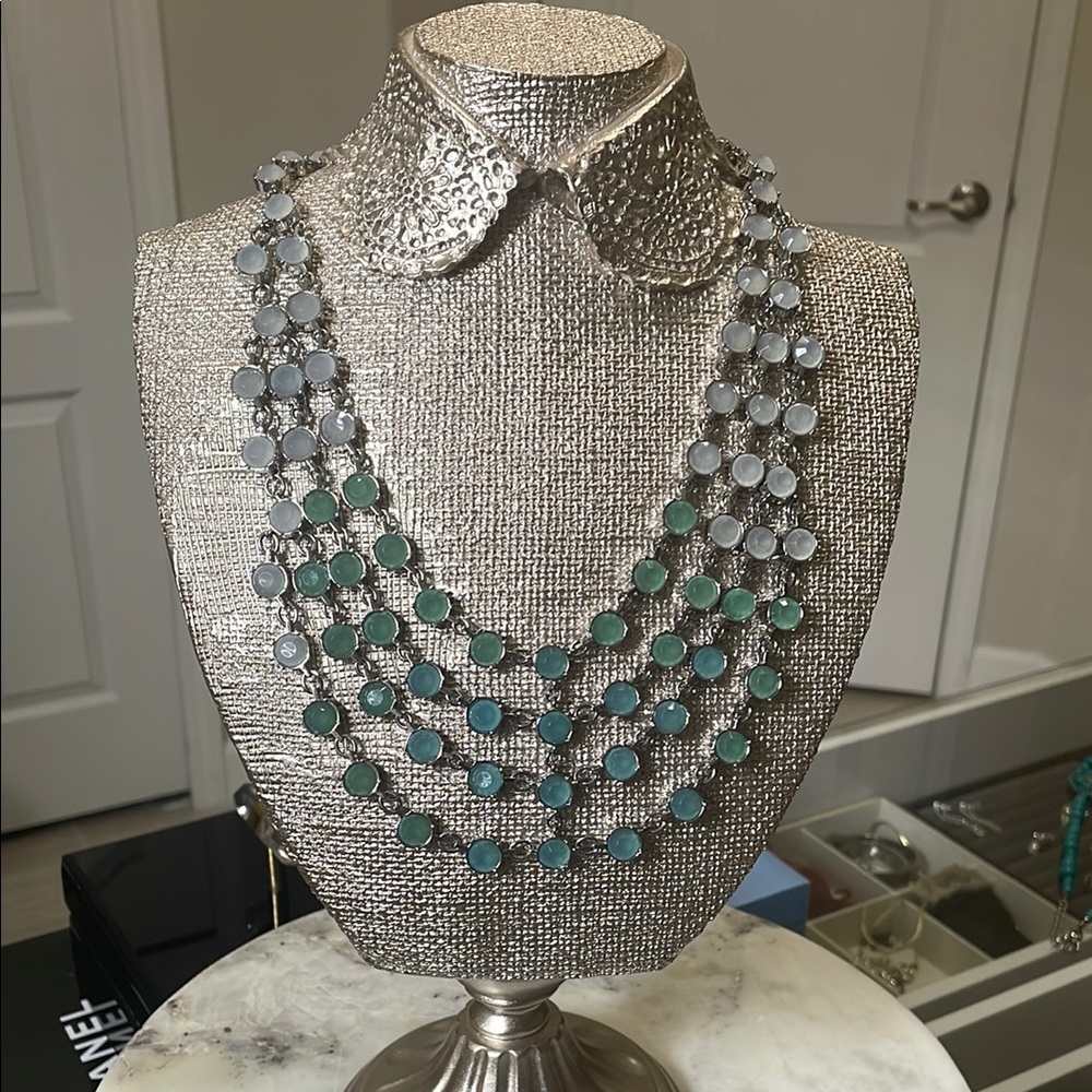 LOFT Silver and Green Multi-Strand Necklace